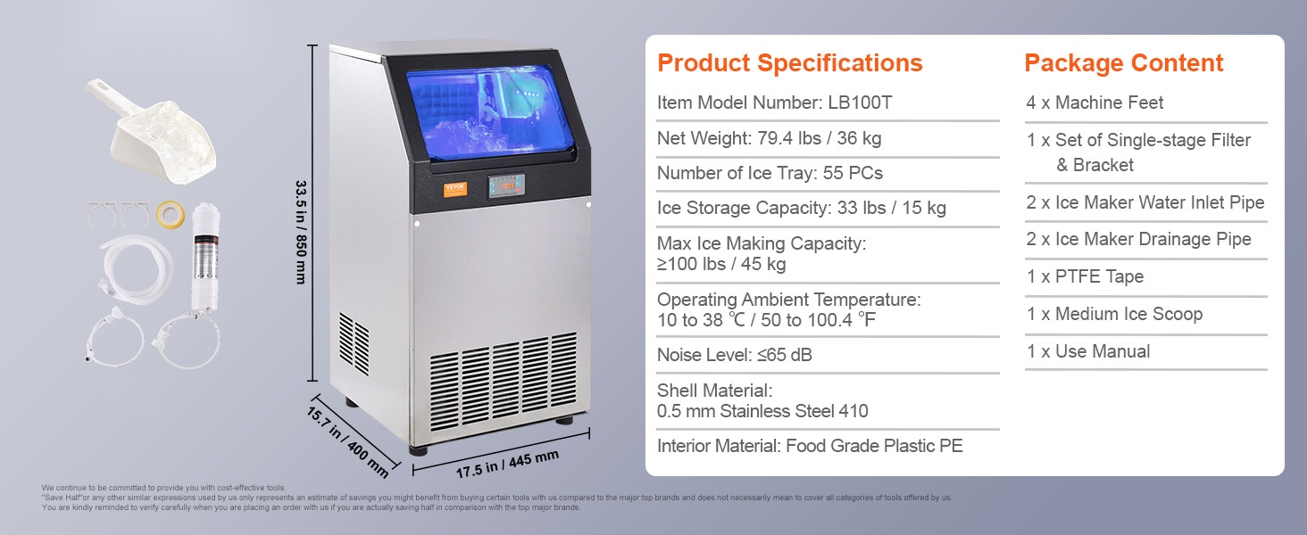 Jääpalakoneen mitat