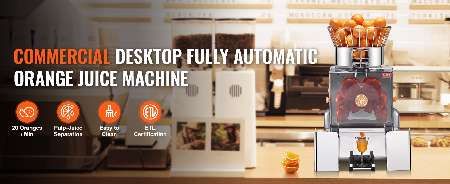 Kaupallinen appelsiinimehupuristin etuviistosta