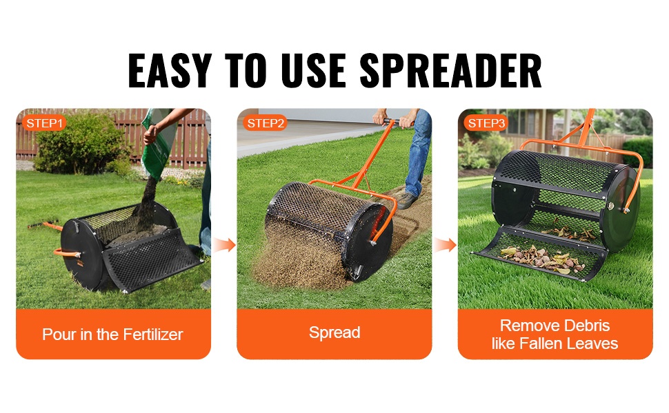 Helppokäyttöinen turpeen ja lannoitteen levitin