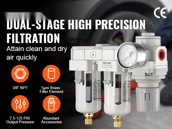 Paineilmasuodatin ja paineensäädin, kompakti rakenne