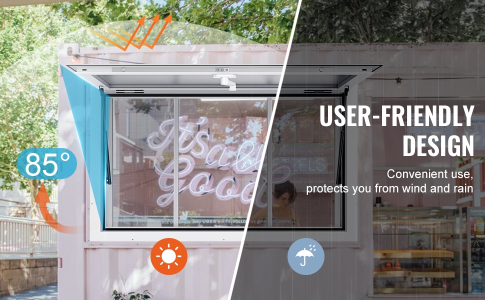 Tarjoiluikkuna avattuna, kaasujouset