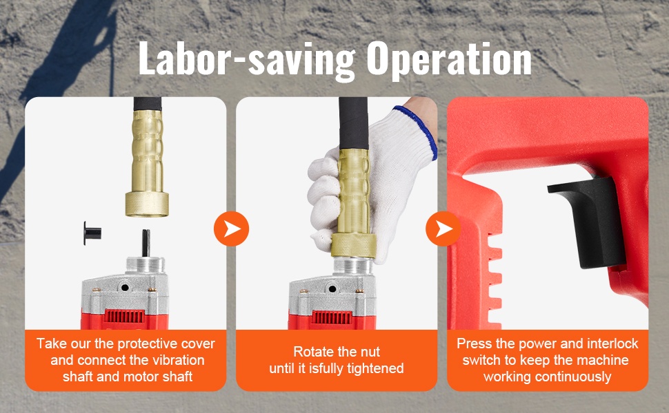 Kädessä pidettävä betonitärytin ergonomisella kahvalla