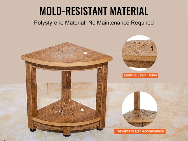 Teak-suihkupenkin paksut istuinlaudat ja jalat