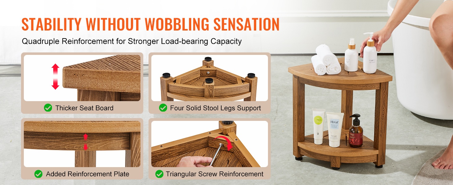 Säädettävät jalkatassut ja kumipohjat teak-penkissä