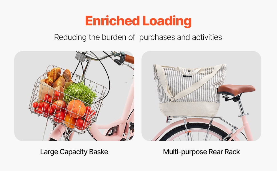 Cruiser-pyörä korilla ja takatelineellä