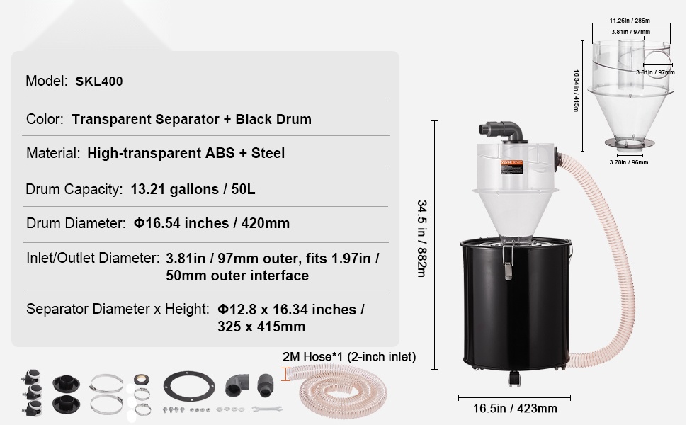 Syklonierottimen tarvikkeet