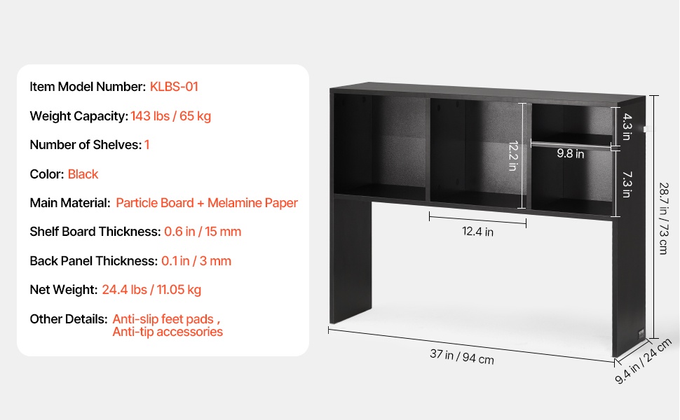 Pöytähyllyn mitat ja mittapiirros