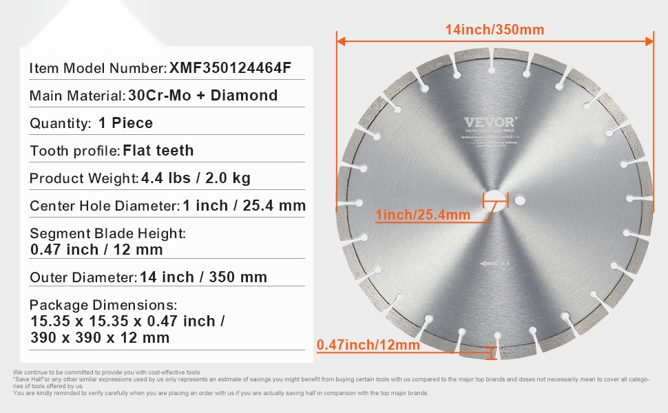 Timanttiterän mitat