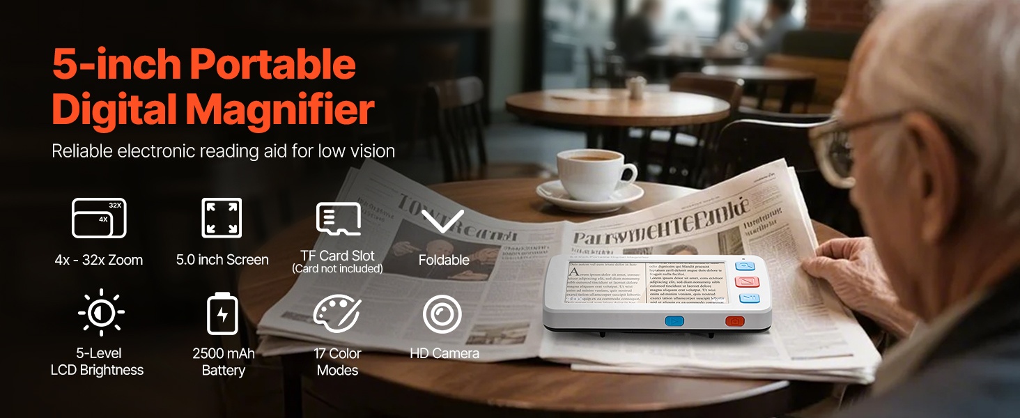 Digitaalinen suurennuslaite 5-tuumaisella näytöllä