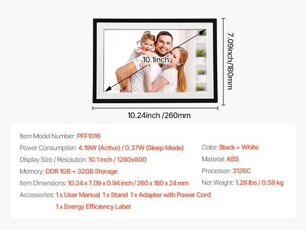 Digitaalinen valokuvakehys musta ja valkoinen