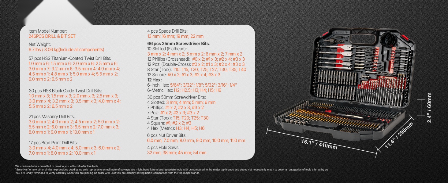 Poranterä- ja ruuvikärkisarjan sisältö