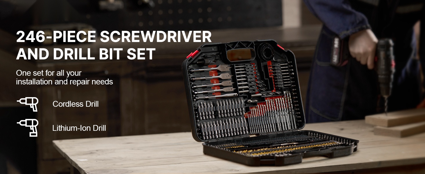 Poranterä- ja ruuvikärkisarja kotelossa