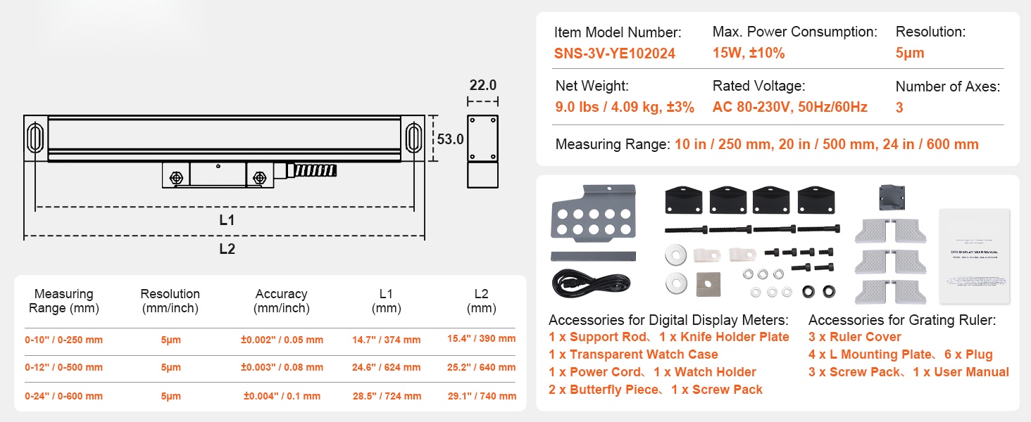 Lineaarimittasarjan osat ja tarvikkeet