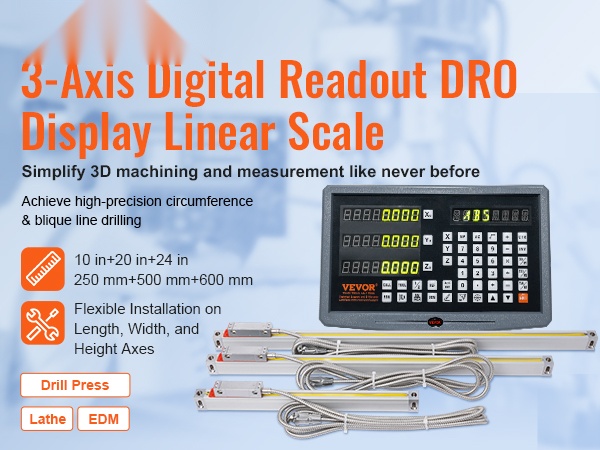 3-akselinen lineaarimittasarja, mittakaava ja näyttö