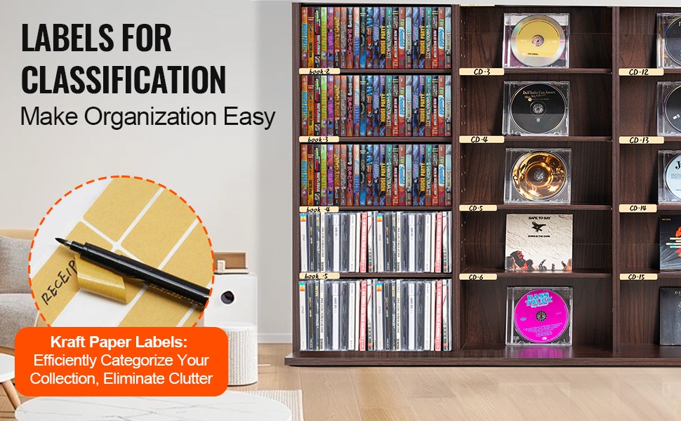 Luokittelutarrat mediakaappiin