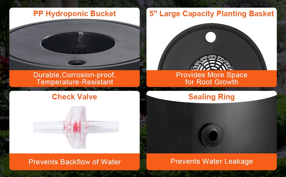 Kaksi 5 Gal ämpäriä ja istutuskorit