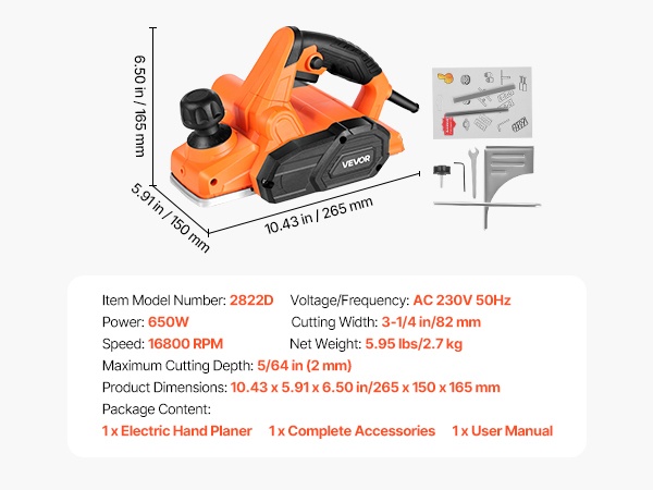 Käsihöylän tekniset tiedot