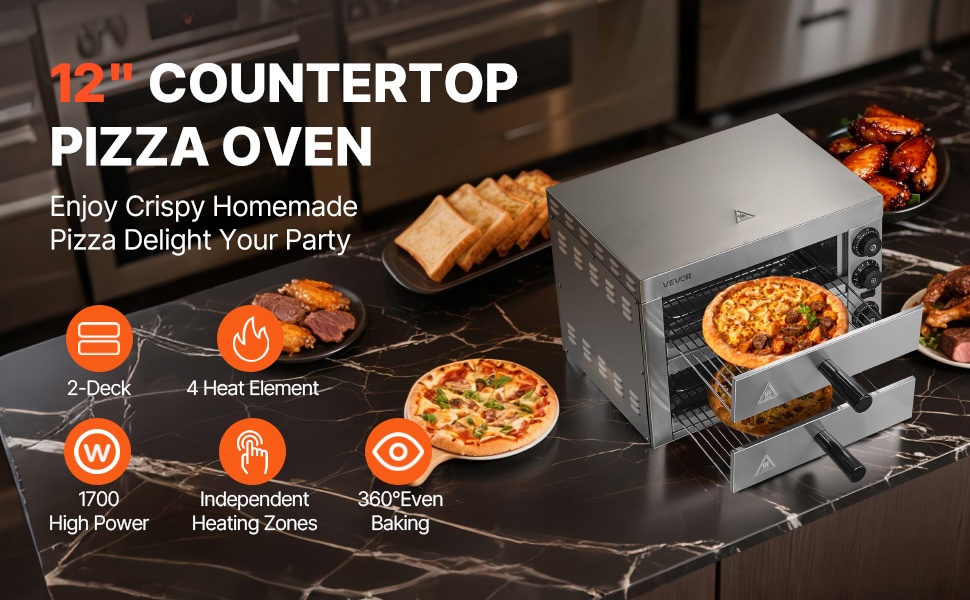 Sähkökäyttöinen pizzauuni etuviistosta