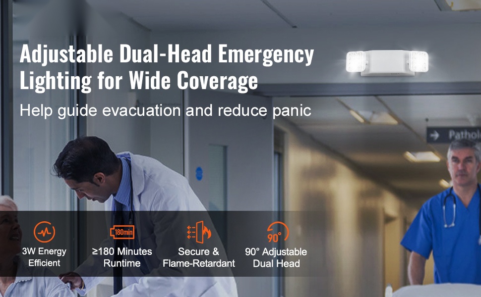 LED-hätävalaisin, kaksi säädettävää päätä