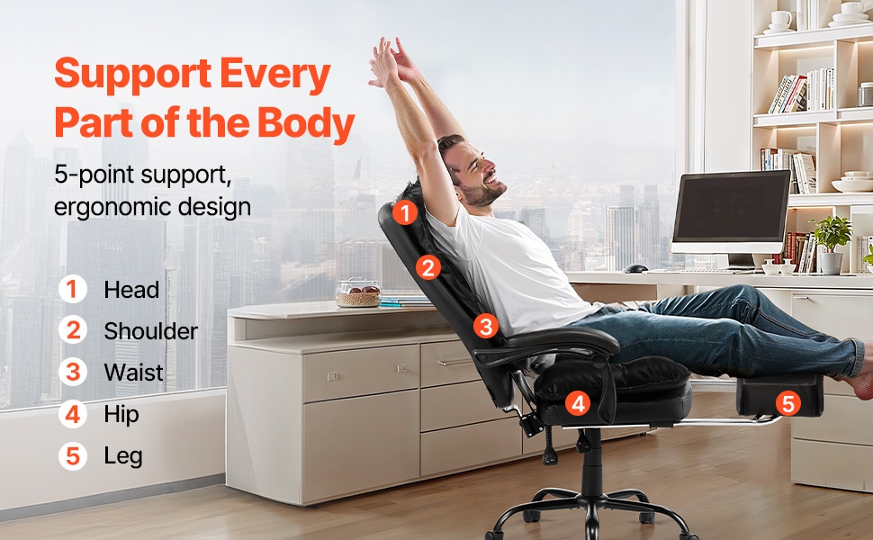 Keinutoiminto ja jalkatuki toimistotuolissa