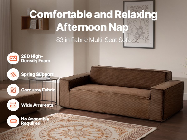 Kaareva corduroy-sohva, yksityiskohta