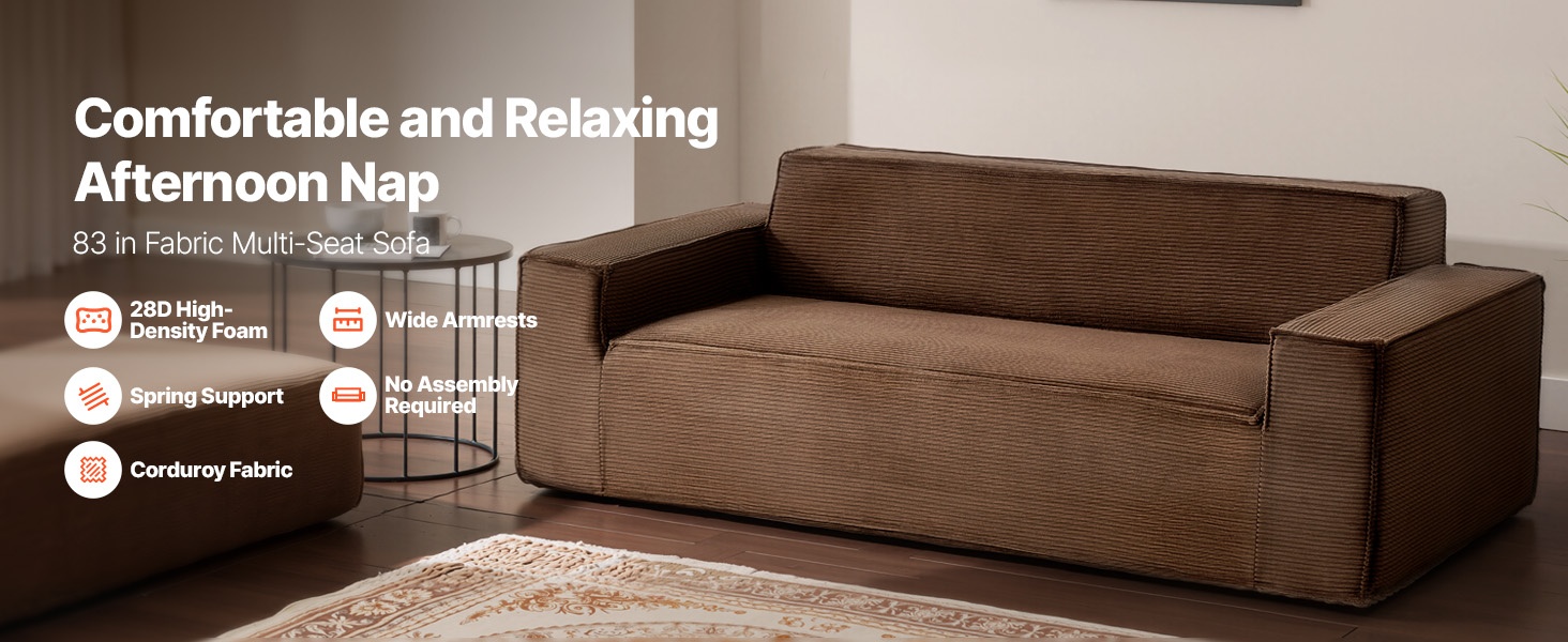 Kaareva corduroy-sohva, yleiskuva