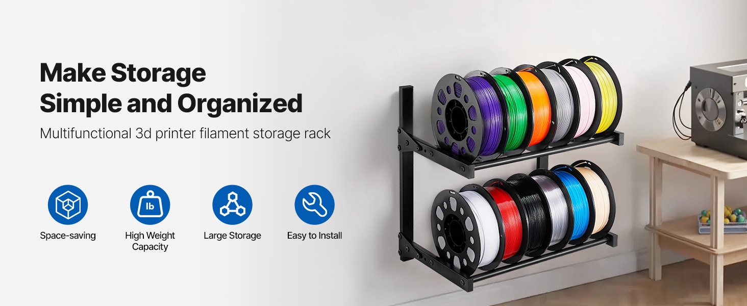 3D-tulostimen filamenttihylly edestä