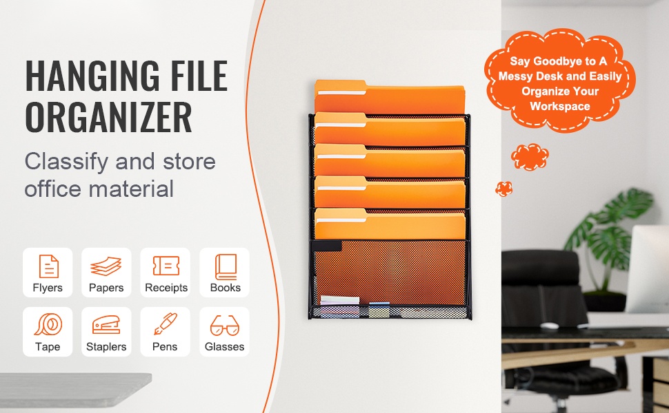 Seinälle asennettava 12-taskuinen verkkomainen asiakirjalokero