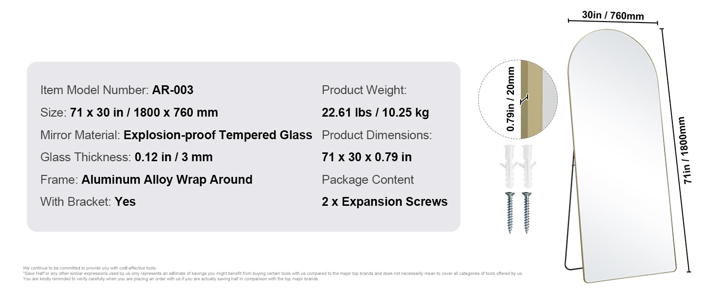 Täyspitkä peili eri tiloissa