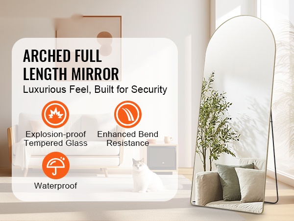 Kaareva täyspitkä lattiapeili, yksityiskohta