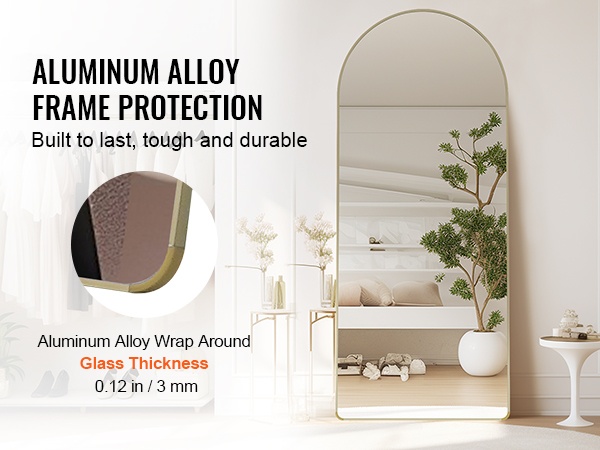 Alumiinikehyksinen täyspitkä peili, yksityiskohtainen kuva