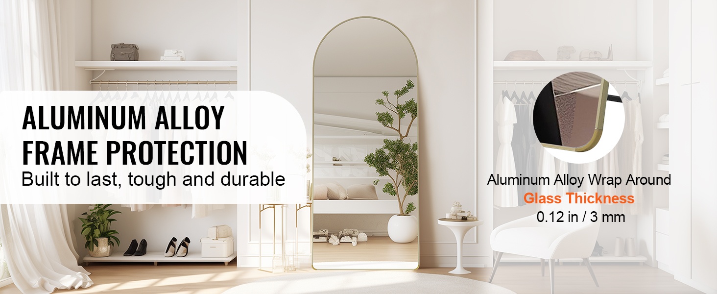 Alumiinikehyksinen täyspitkä peili, rakenne