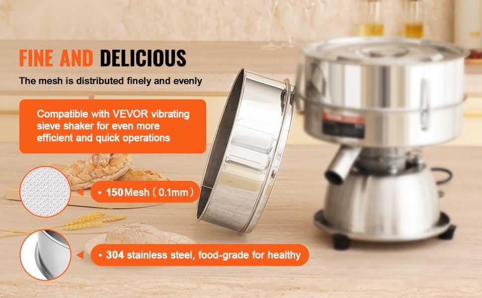 Ruostumattomasta teräksestä valmistettu hienoverkkoinen jauhosiivilä