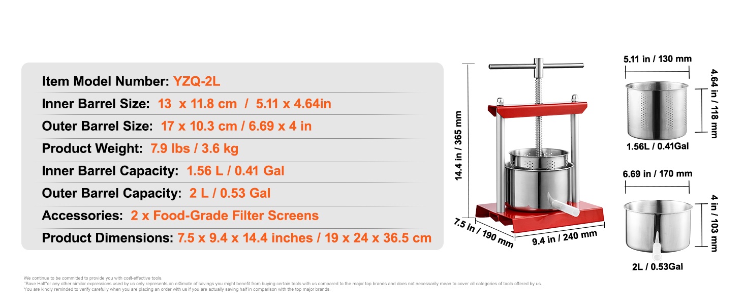 Puristimen mitat ja rakenne