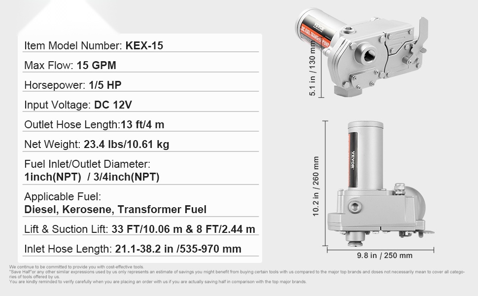 Polttoaineensiirtopumpun mitat ja osat