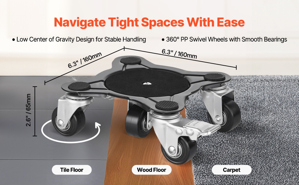 Liikuteltava alusta pyörillä ja jarruilla