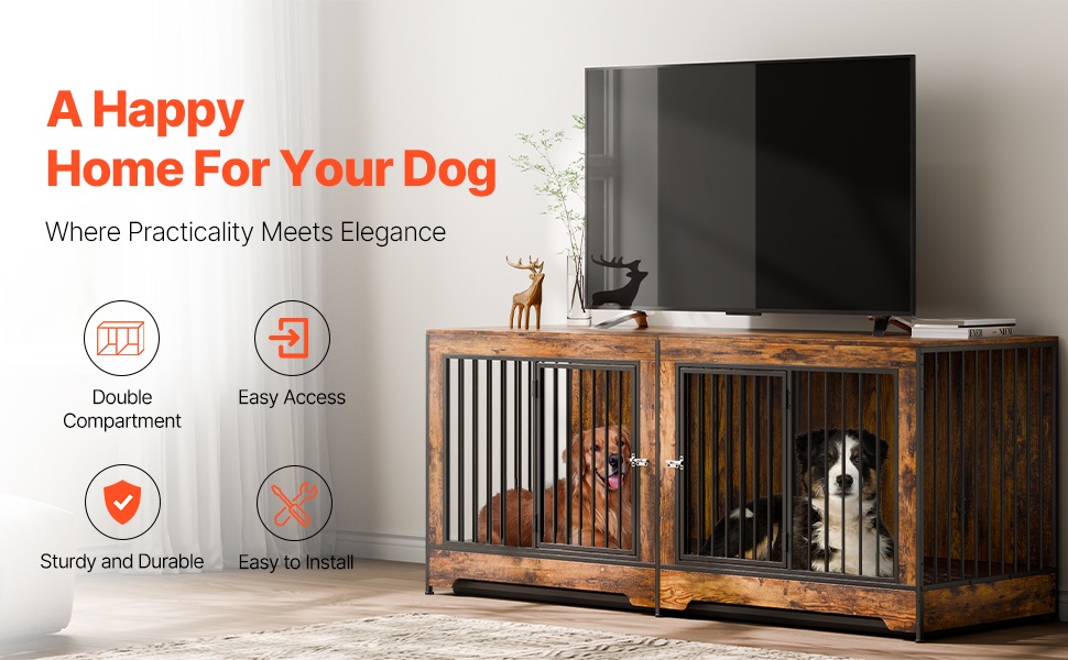 Huonekalutyylinen koiranhäkki kahdelle koiralle