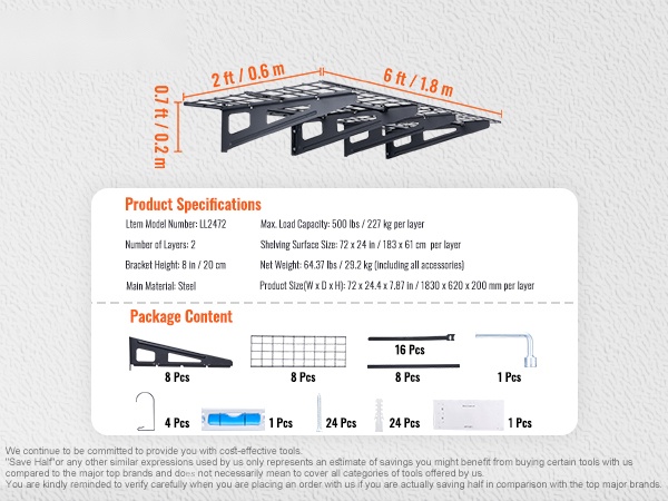 Seinäkiinnitettävä hylly, mitat ja rakenne, mobiilinäkymä