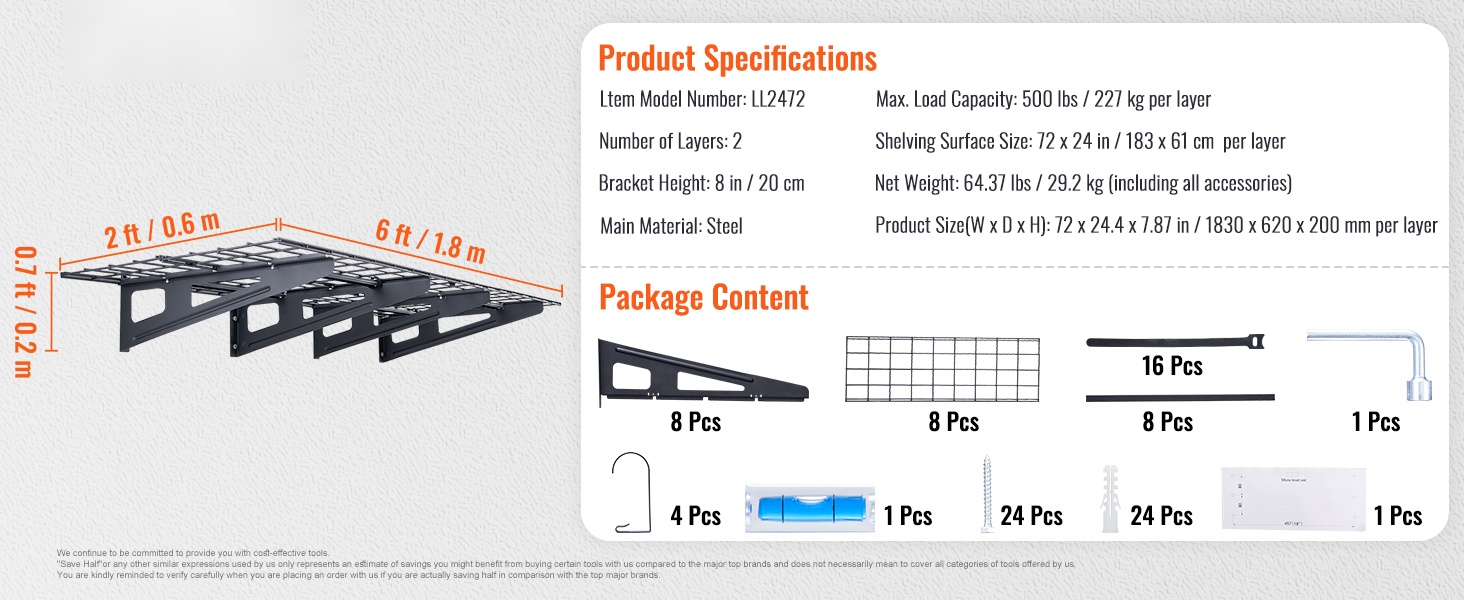 Seinäkiinnitettävä hylly, mitat ja rakenne
