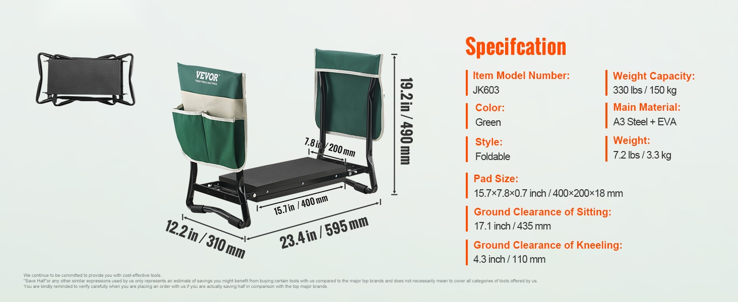 Puutarhatuoli ja polvistumisalusta mittatiedot