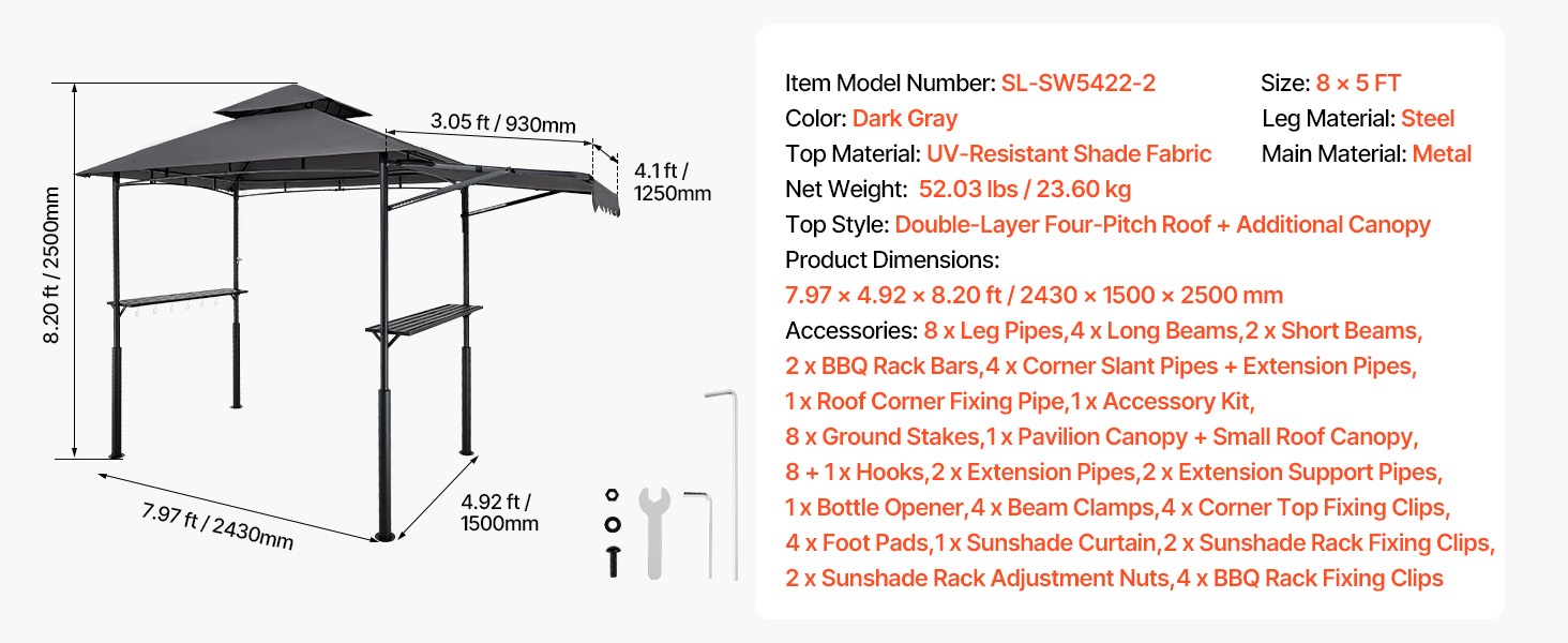 Grillikatoksen mitat ja rakenne