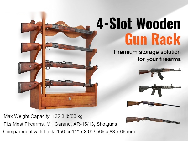 Puinen aseen teline, seinäkiinnitys