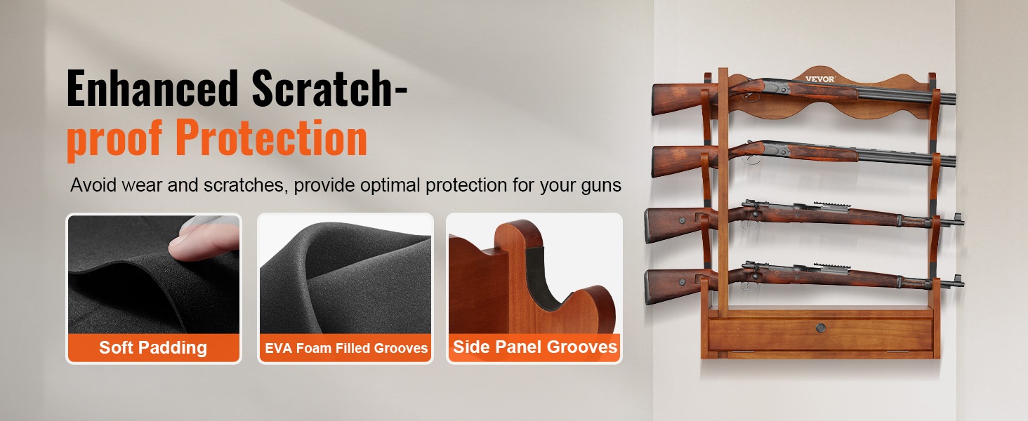 EVA-pehmusteet suojaamassa aseita