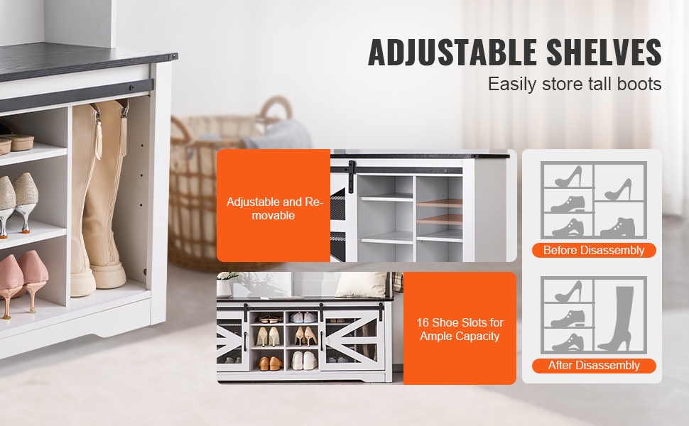 Tilavat kenkälokerot ja säilytyshyllyt