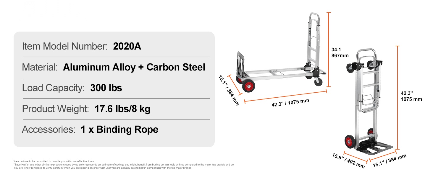 2-in-1-käsikärryn mitat ja asennot