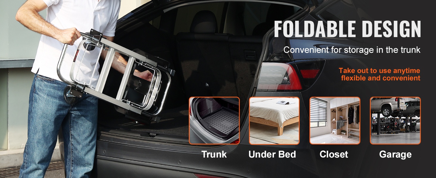Taitettava käsikärry auton tavaratilassa