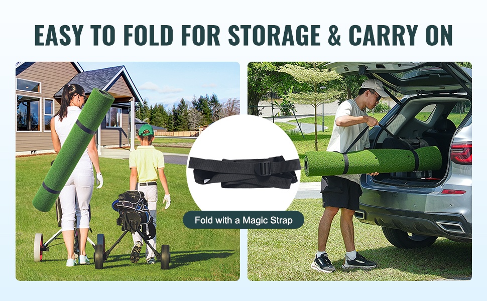 Taitettava golf-lyöntimatto tarranauhahihnalla