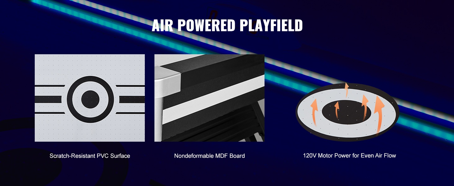 Ilmailmakiekkopöydän pelipinta ja rakenne