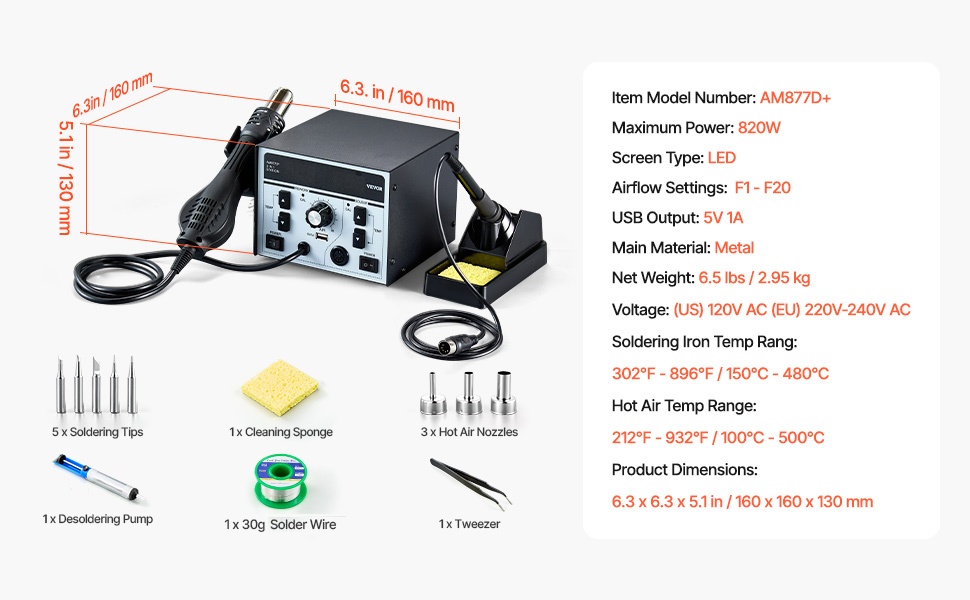 Kuumailmakorjausaseman varusteet ja mitat