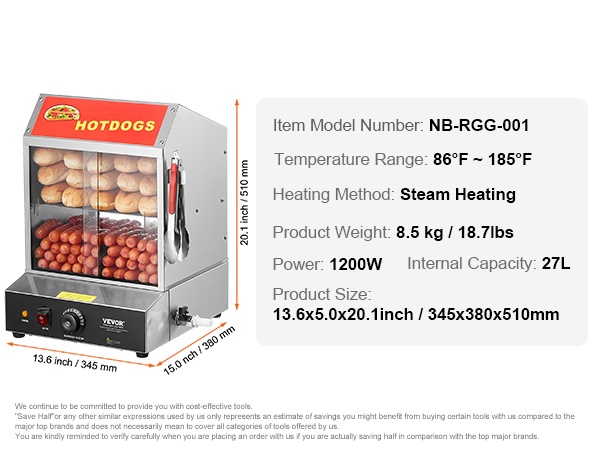 Hot dog -höyrystin vitriiniravintolassa